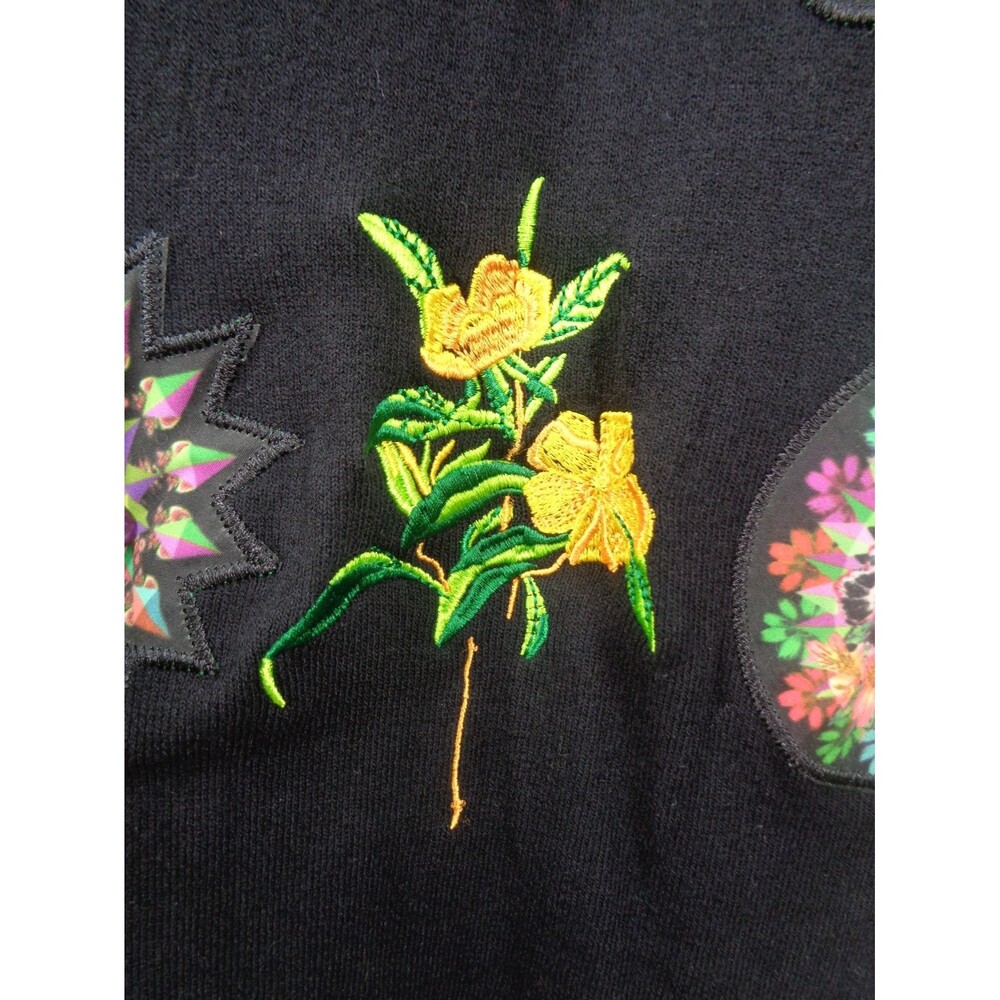 Desigual Black Knit Applique Dress Size Small Floral Starburst Embroidered - Picture 16 of 16